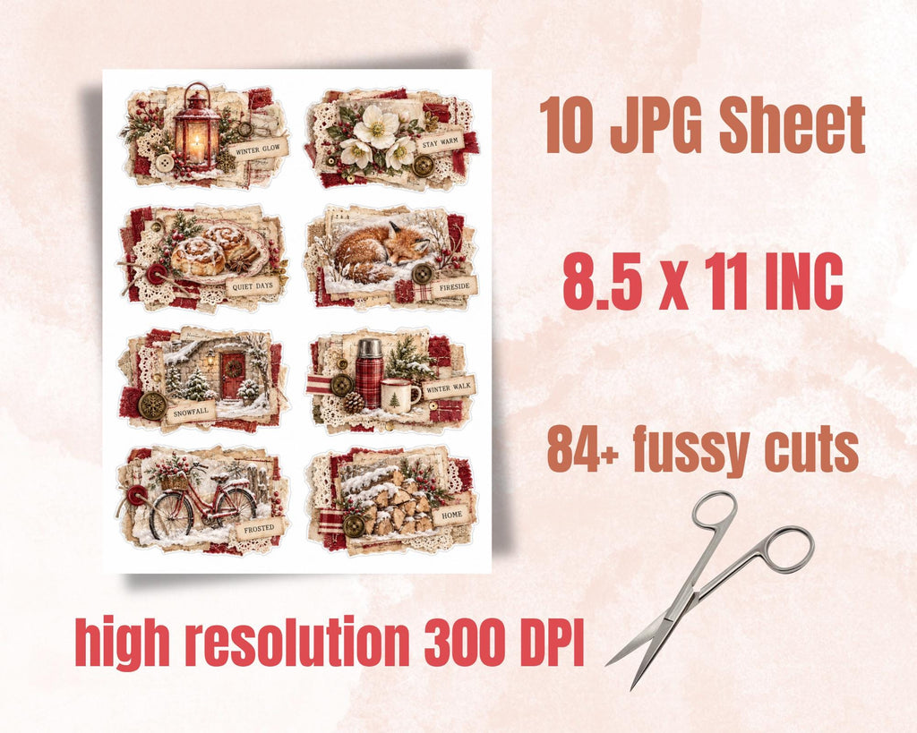 Winter Ephemera Clusters – 84 Printable Snowy Snippets for Junk Journal