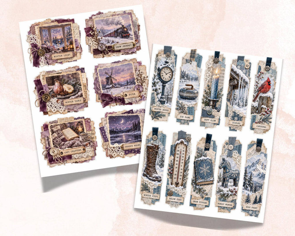 Winter Ephemera Clusters – 84 Printable Snowy Snippets for Junk Journal