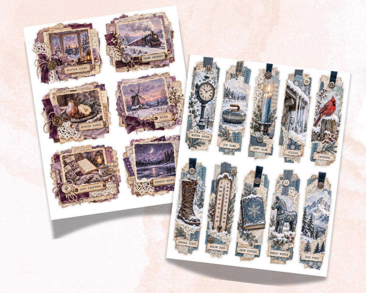 Winter Ephemera Clusters – 84 Printable Snowy Snippets for Junk Journal