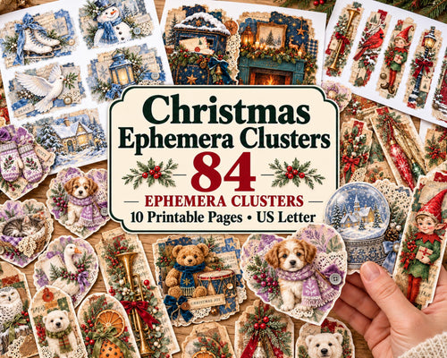 Christmas Ephemera Clusters – 84 Printable Vintage Holiday Snippets for Junk Journal