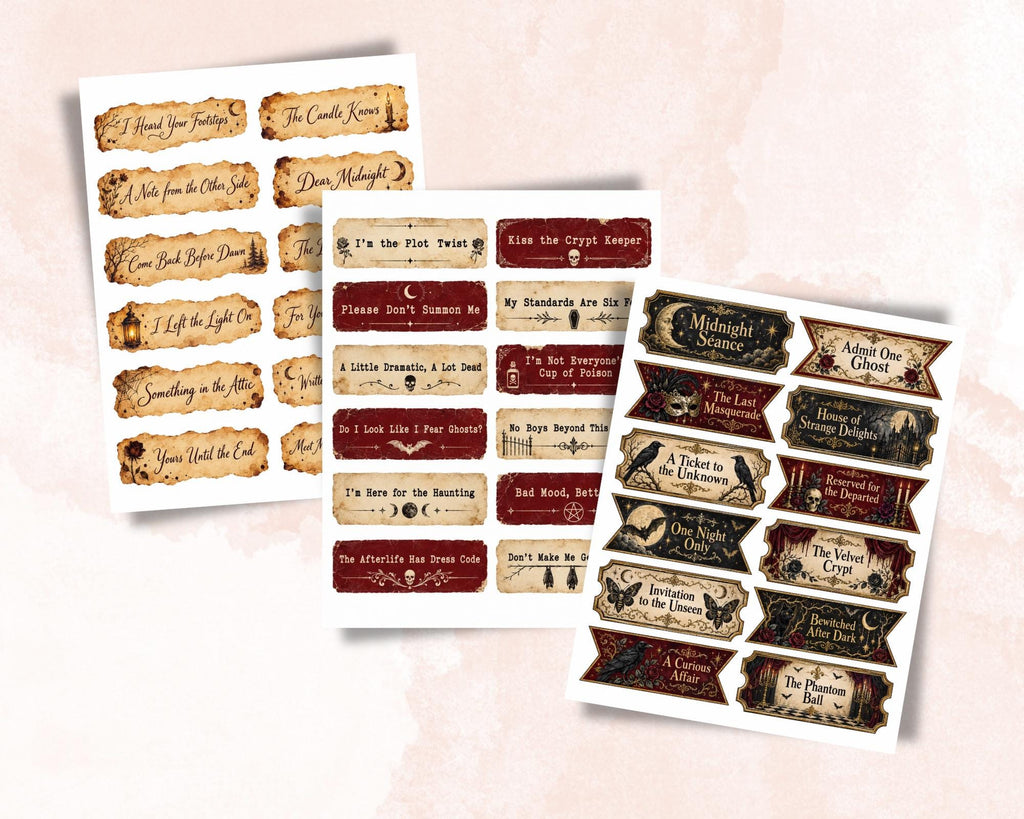 Gothic Phrases for Junk Journal – 114 Printable Spooky Word Strips
