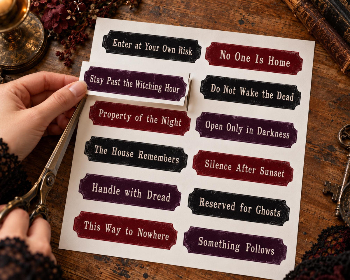 Gothic Phrases for Junk Journal – 114 Printable Spooky Word Strips