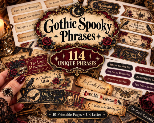 Gothic Phrases for Junk Journal – 114 Printable Spooky Word Strips