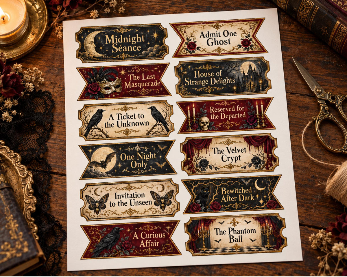Gothic Phrases for Junk Journal – 114 Printable Spooky Word Strips