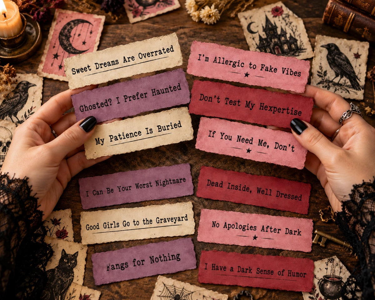 Gothic Phrases for Junk Journal – 114 Printable Spooky Word Strips