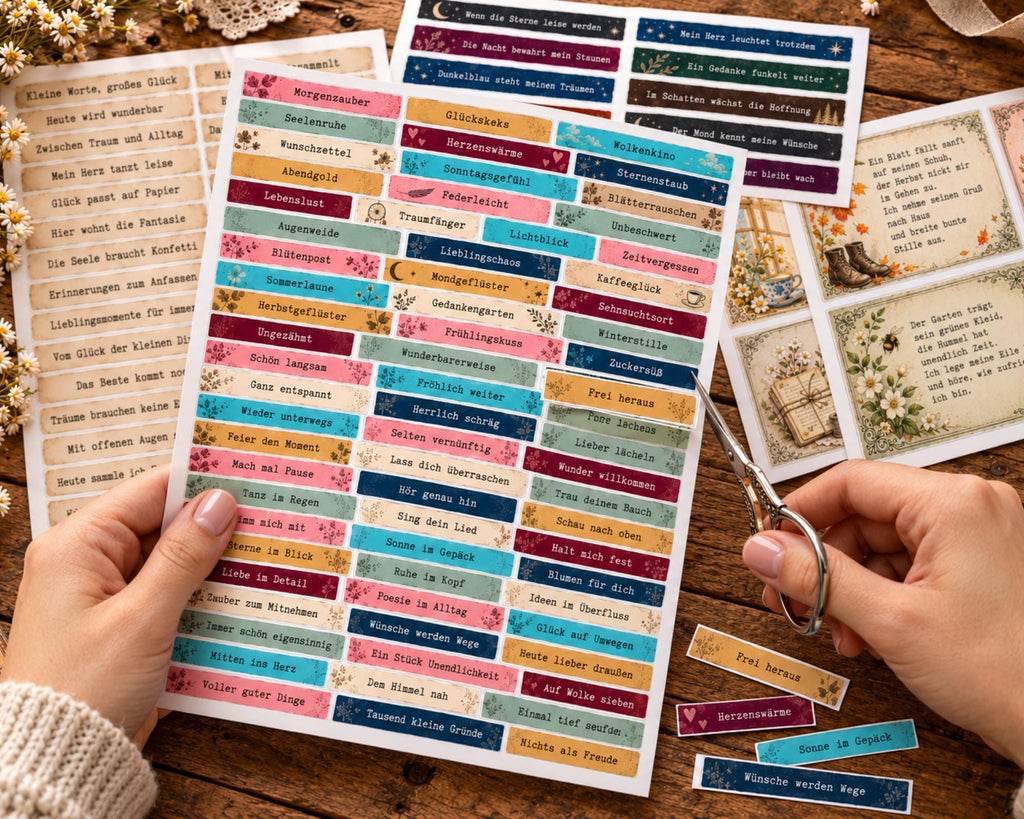 German Phrases for Junk Journal – 350 Printable Vintage Word Strips