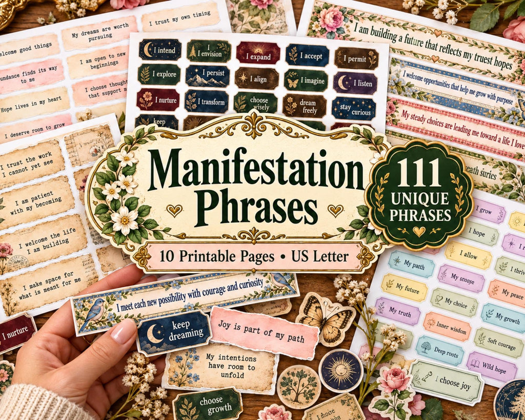 Manifestation Phrases – 111 Printable Affirmation Word Strips for Junk Journal