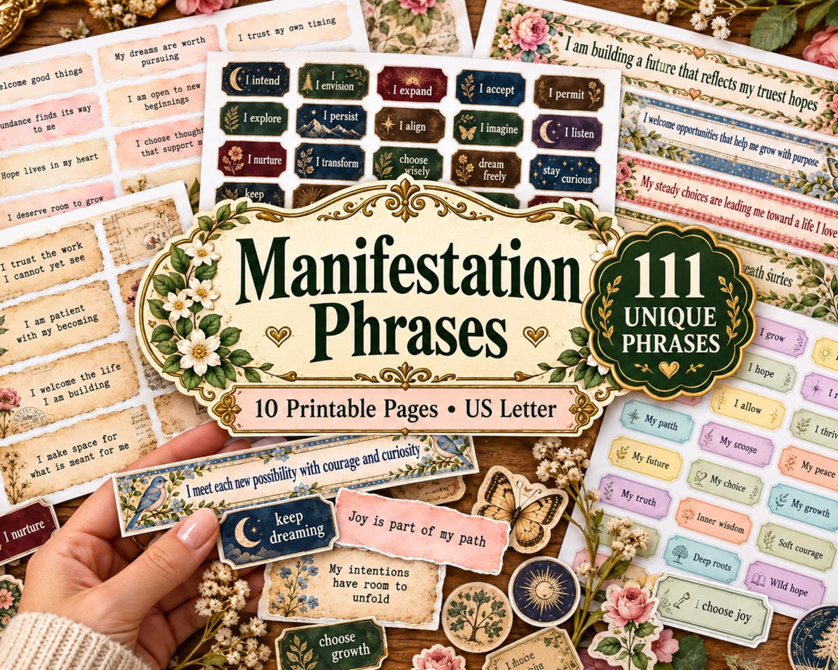 Manifestation Phrases – 111 Printable Affirmation Word Strips for Junk Journal