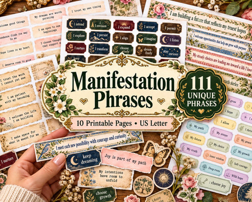 Manifestation Phrases – 111 Printable Affirmation Word Strips for Junk Journal