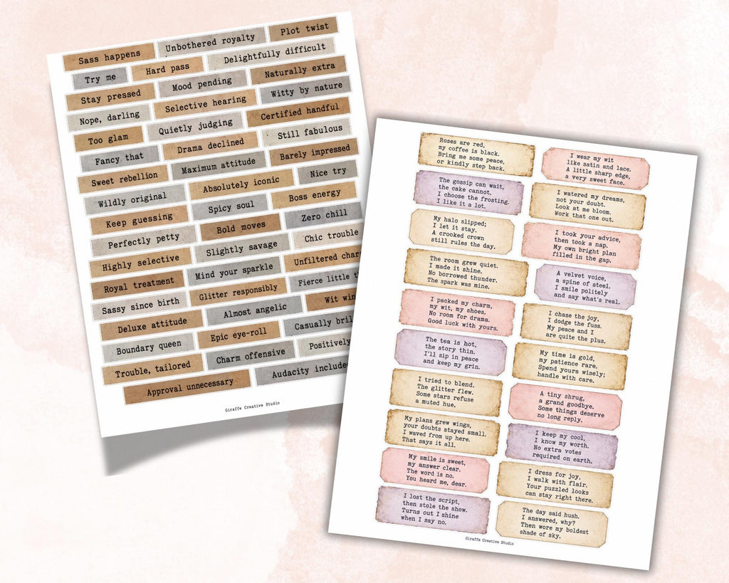 Sassy Phrases for Junk Journal – 350 Printable Funny Word Strips