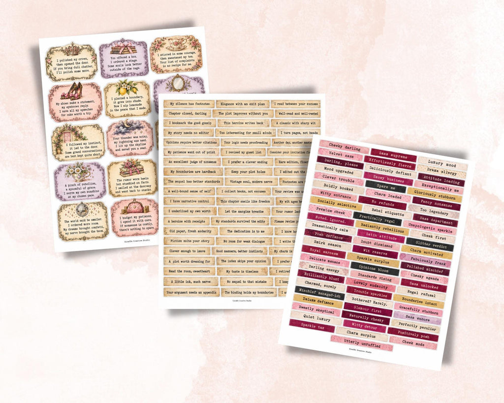 Sassy Phrases for Junk Journal – 350 Printable Funny Word Strips