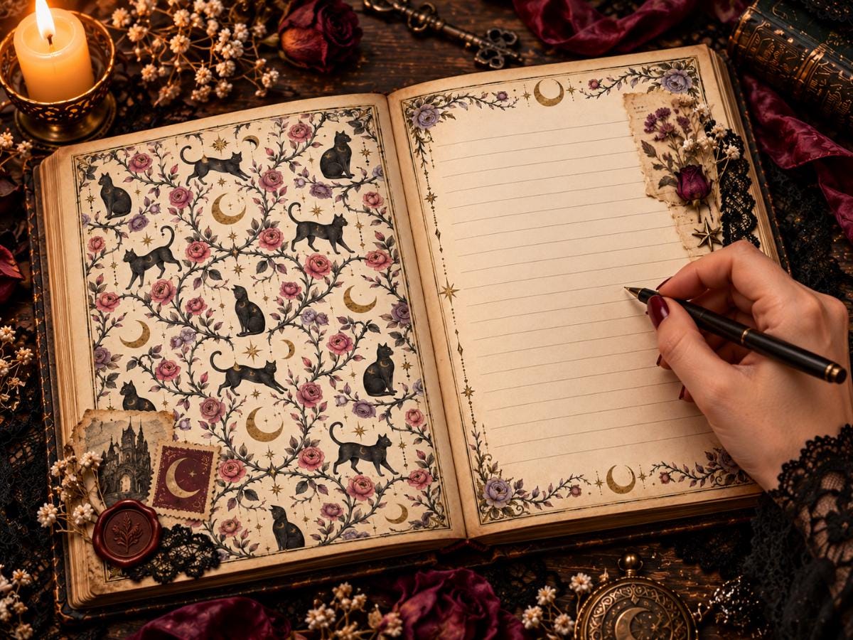 Gothic Junk Journal Pages – Printable Spooky Landscape Spreads