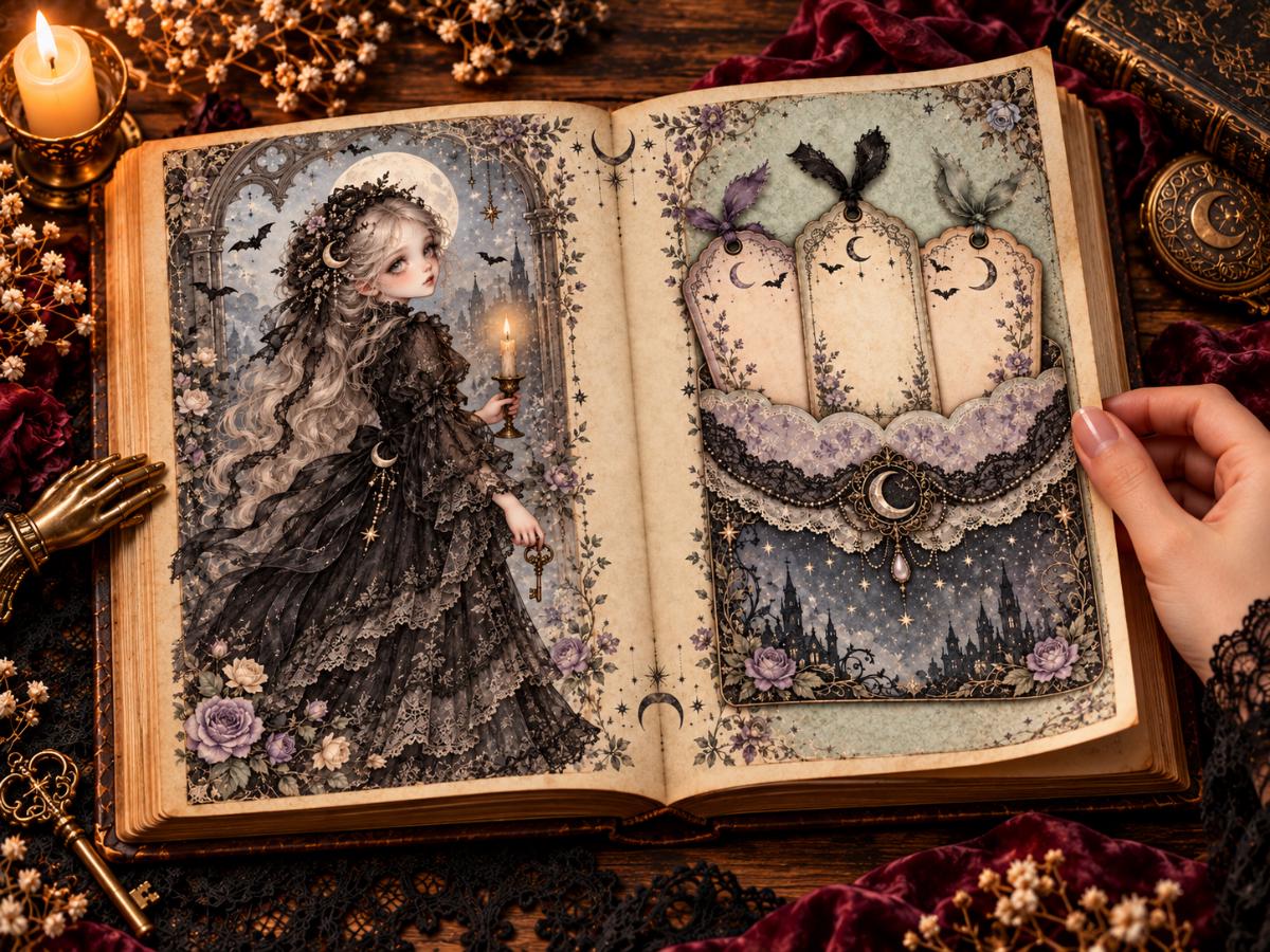 Gothic Junk Journal Pages – Printable Spooky Landscape Spreads