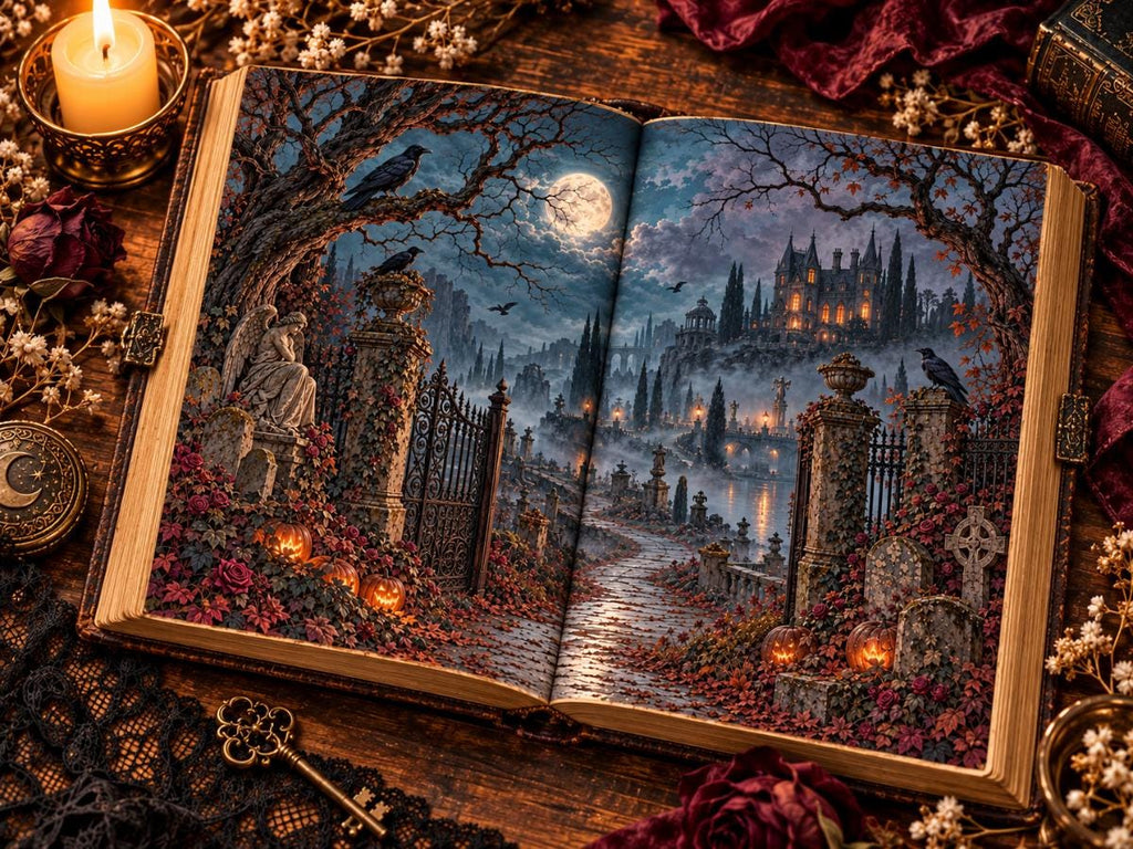 Gothic Junk Journal Pages – Printable Spooky Landscape Spreads