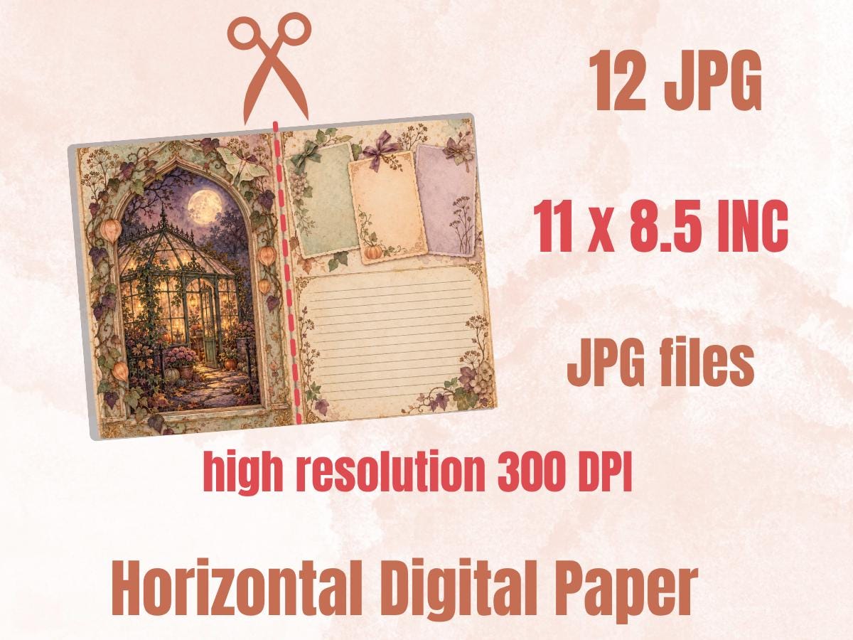 Halloween Junk Journal Pages – Printable Whimsical Landscape Spreads