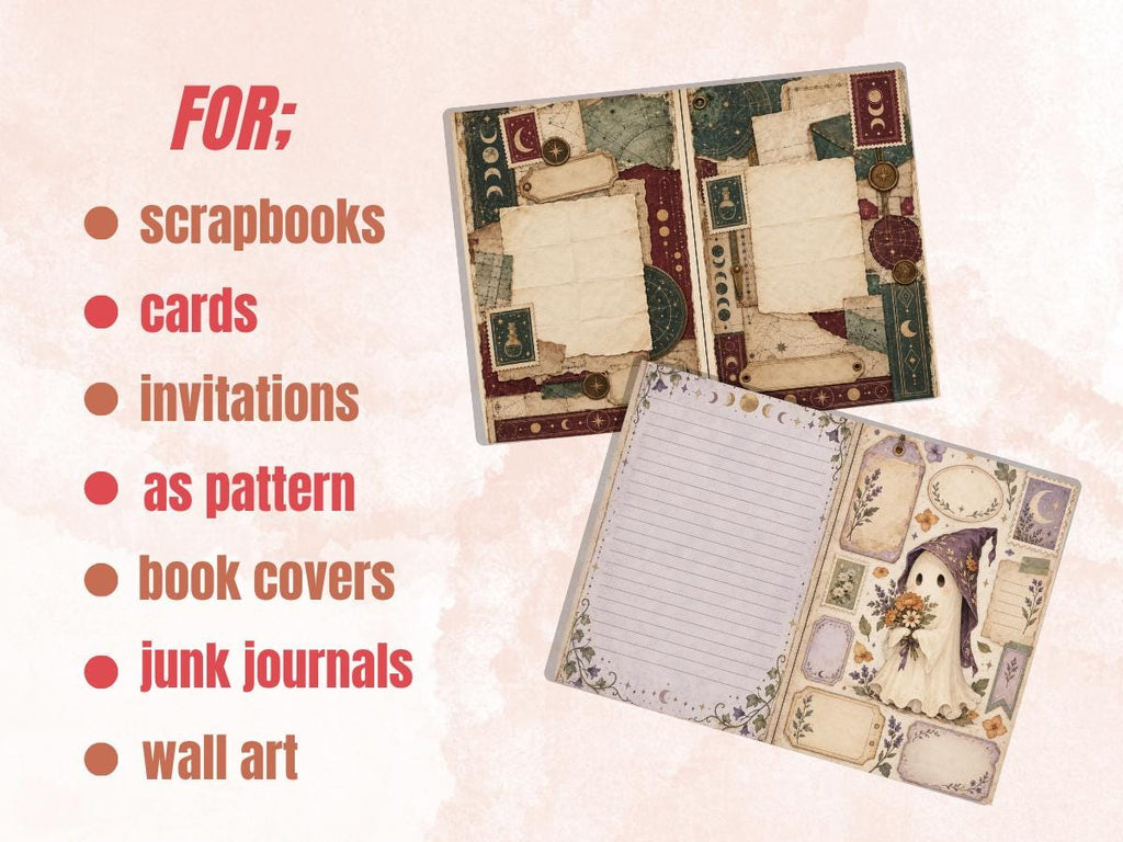 Halloween Junk Journal Pages – Printable Whimsical Landscape Spreads