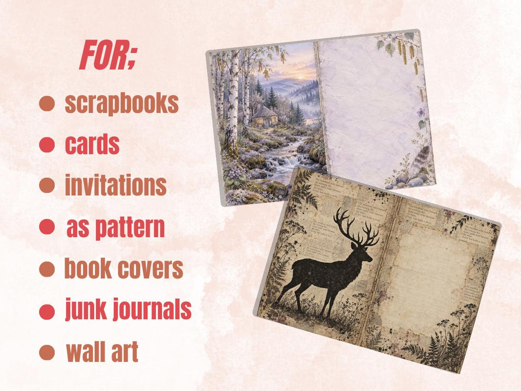 Woodland Junk Journal Pages – Printable Forest Landscape Spreads