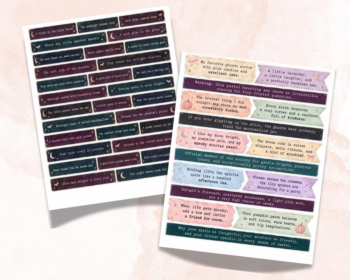 Pastel Halloween Phrases – 350 Printable Spooky Word Strips for Junk Journal