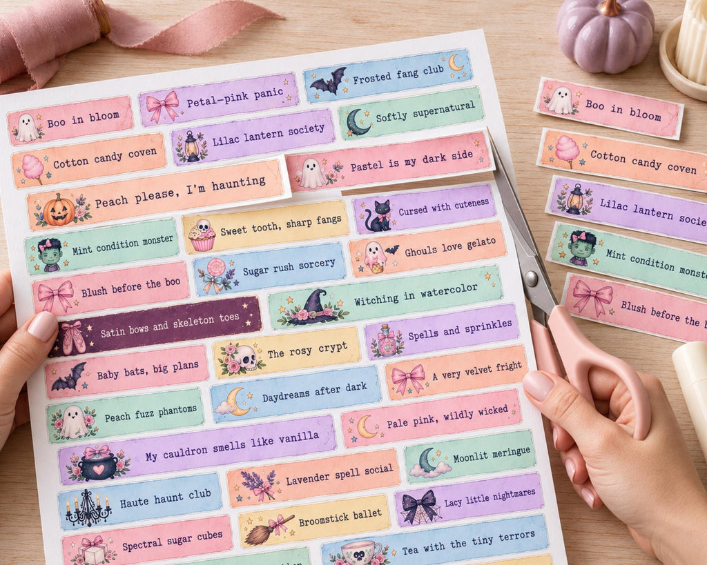 Pastel Halloween Phrases – 350 Printable Spooky Word Strips for Junk Journal