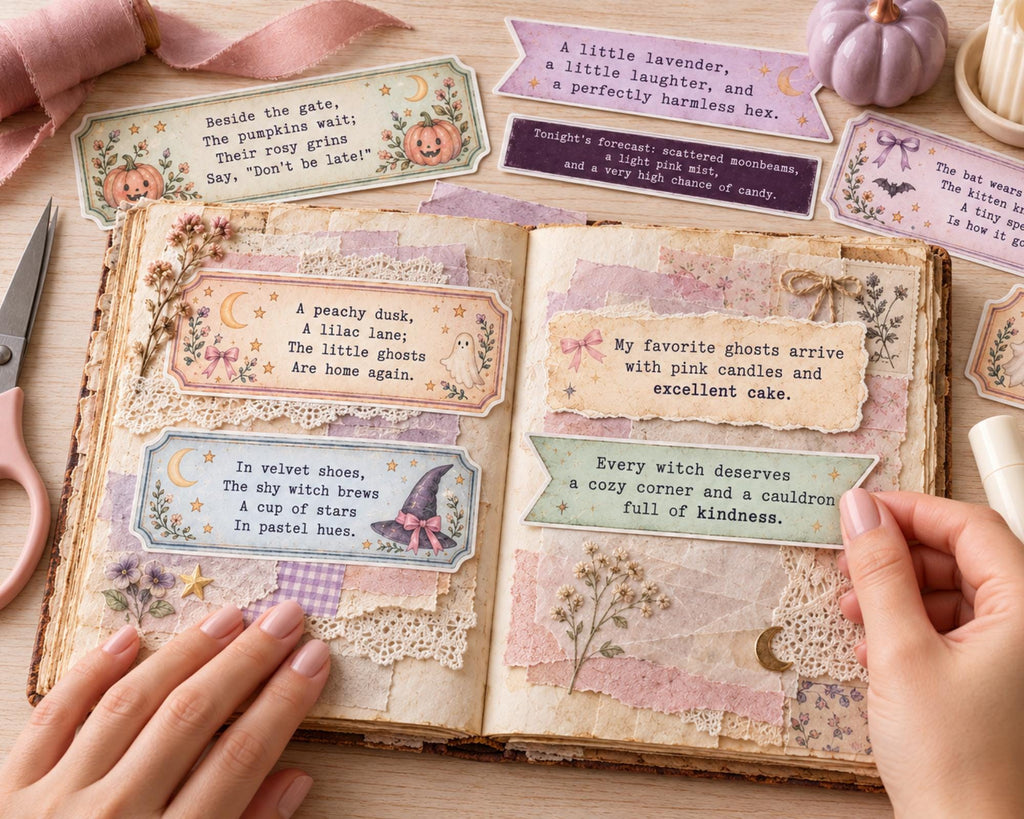Pastel Halloween Phrases – 350 Printable Spooky Word Strips for Junk Journal