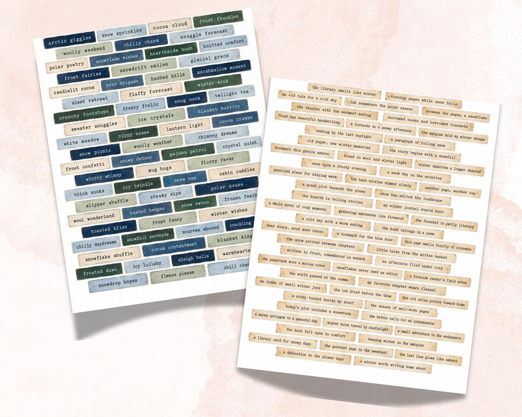 Winter Phrases for Junk Journal – 350 Printable Cozy Word Strips