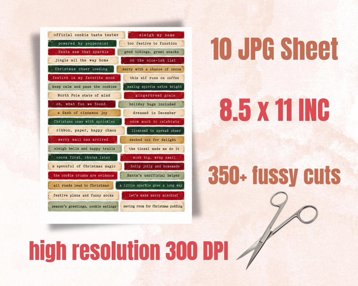 Christmas Phrases for Junk Journal – 350 Printable Holiday Word Strips