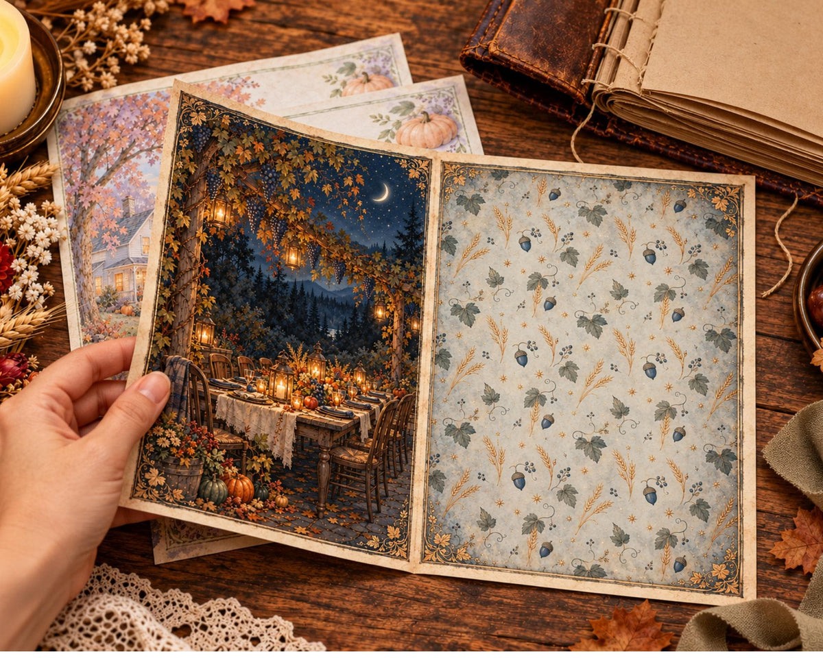 Thanksgiving Junk Journal Pages – Printable Harvest Landscape Spreads