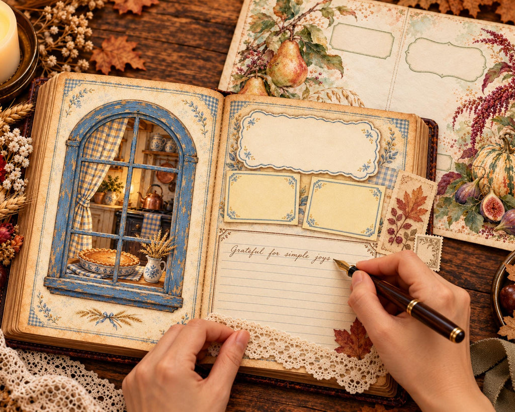 Thanksgiving Junk Journal Pages – Printable Harvest Landscape Spreads