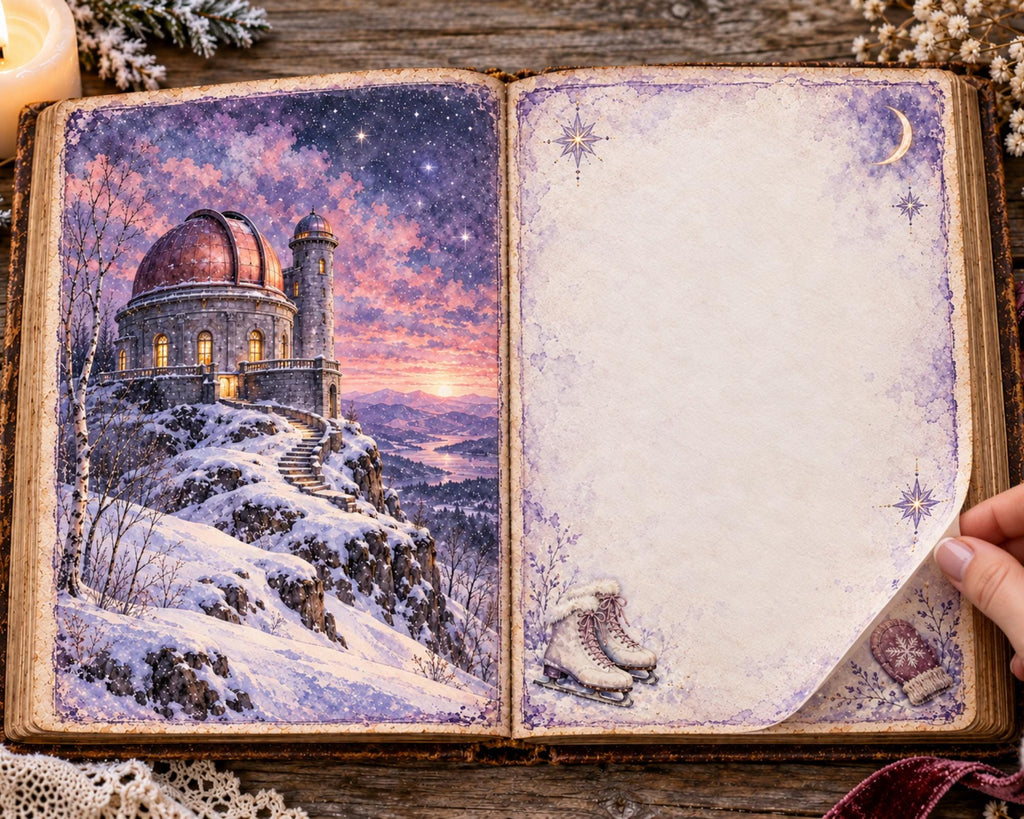 Winter Junk Journal Pages – Printable Snowy Landscape Spreads