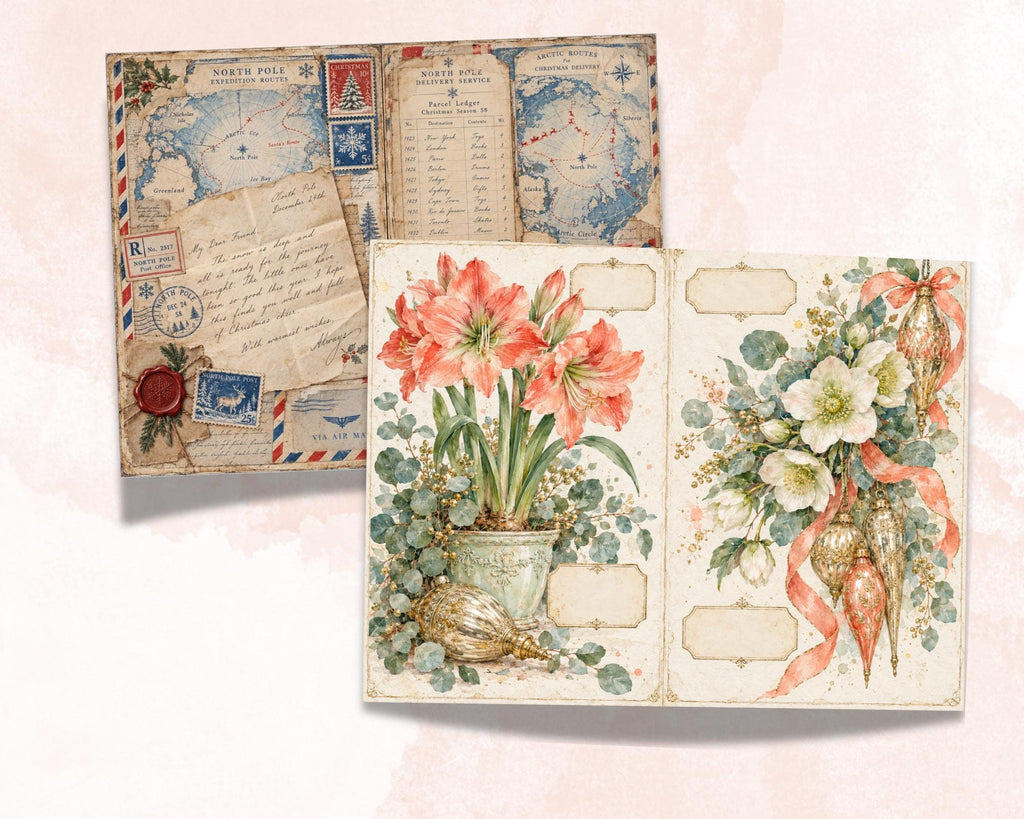 Christmas Junk Journal Pages – Printable Vintage Holiday Spreads