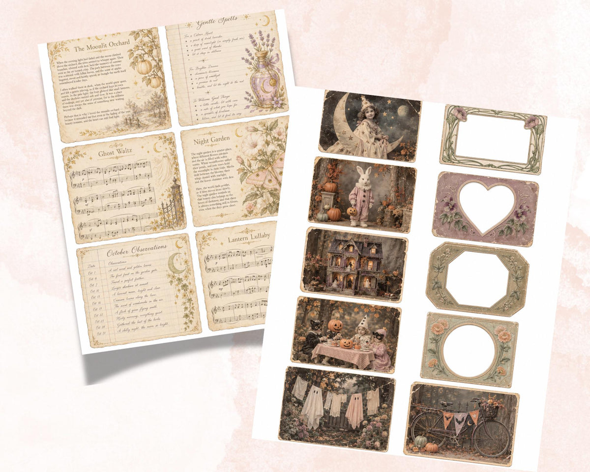 Pastel Halloween Ephemera Pack – 161 Printable Spooky Pieces for Junk Journal