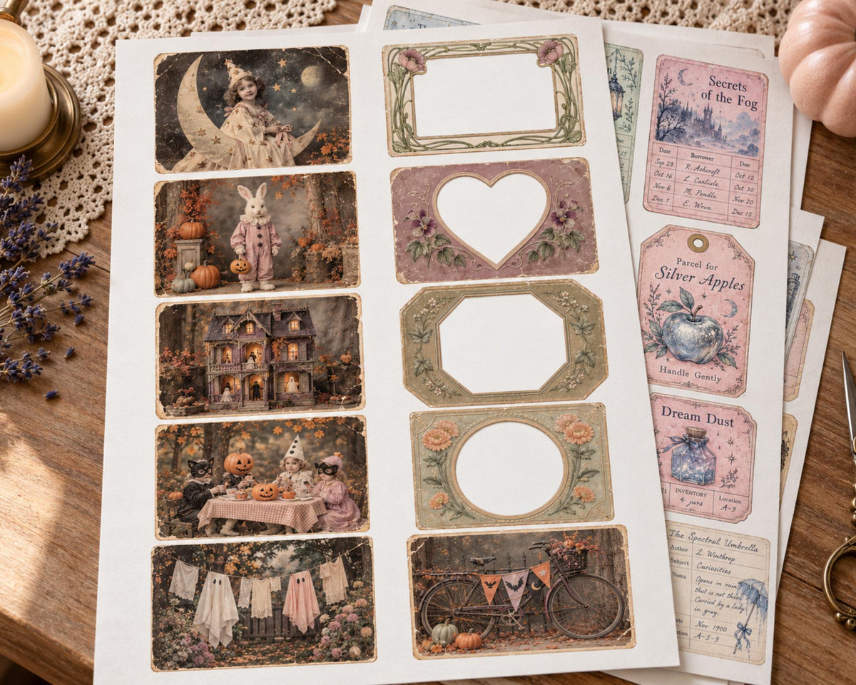 Pastel Halloween Ephemera Pack – 161 Printable Spooky Pieces for Junk Journal