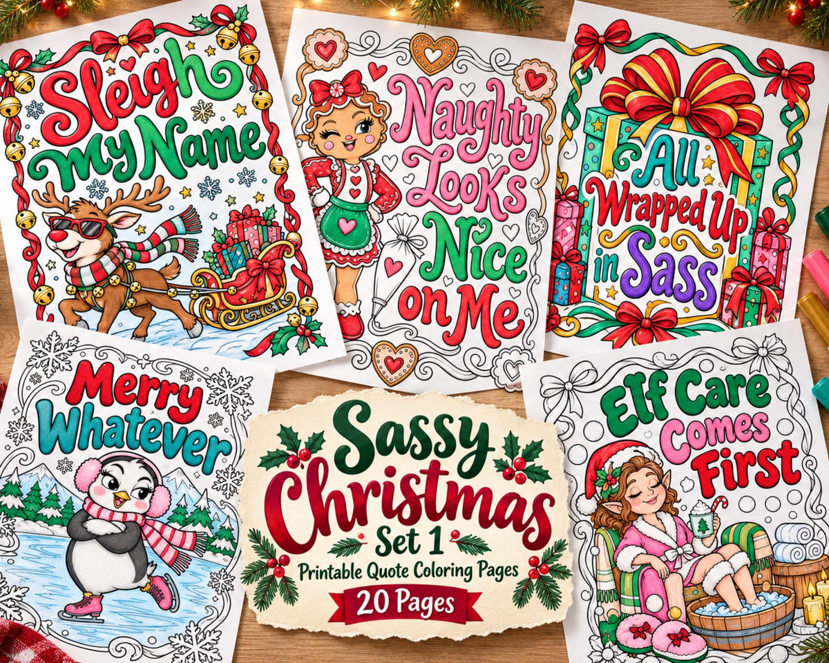 Sassy Christmas Coloring Pages Set 1