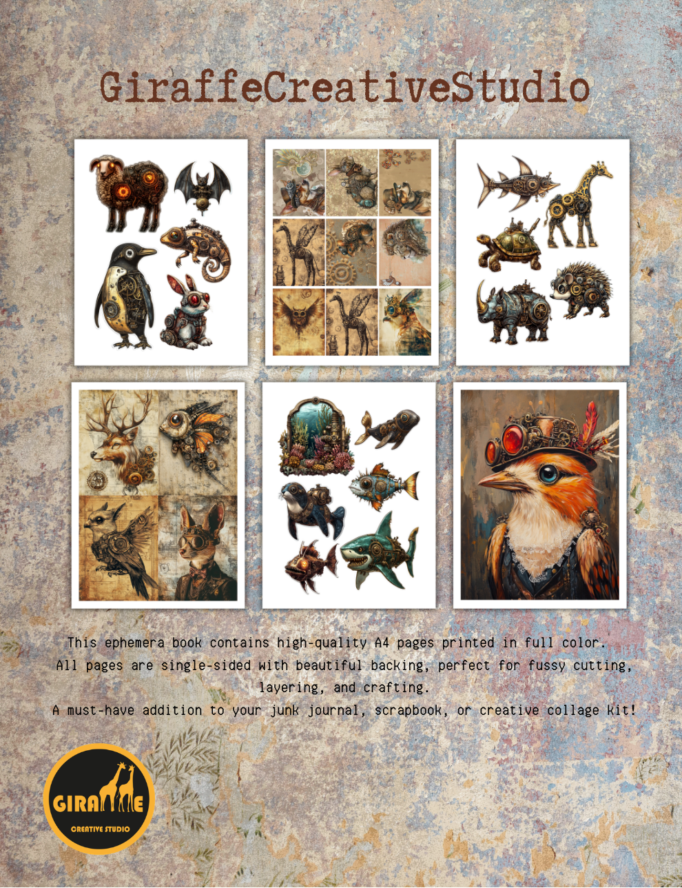 Steampunk Animals Cut & Collage Book